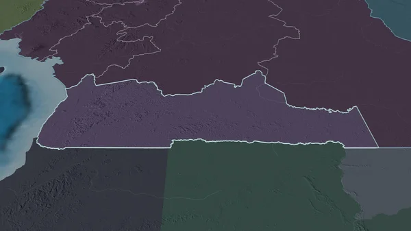 Ampliar Sud Región Camerún Esbozado Perspectiva Oblicua Mapa Coloreado Tocado —  Fotos de Stock