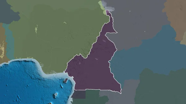 Очерченная Форма Территории Камеруна Цветная Карта Административного Деления Поверхностными Водами — стоковое фото