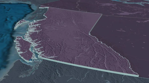 Zoom British Columbia Provincia Del Canada Estruso Prospettiva Obliqua Mappa — Foto Stock