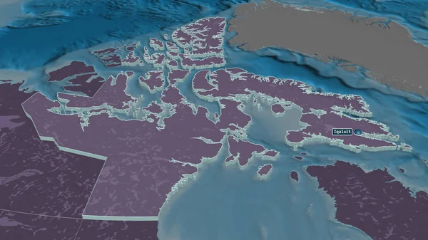 Zooma Nunavut Kanadas Territorium Svagt Perspektiv Färgad Och Ojämn Karta — Stockfoto