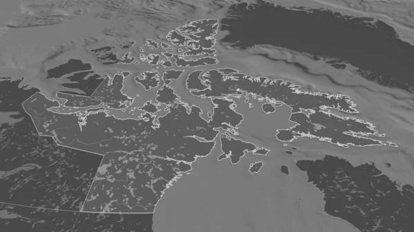 Zoom Nunavut Território Canadá Delineado Perspectiva Óbvia Bilevel Mapa Elevação — Fotografia de Stock