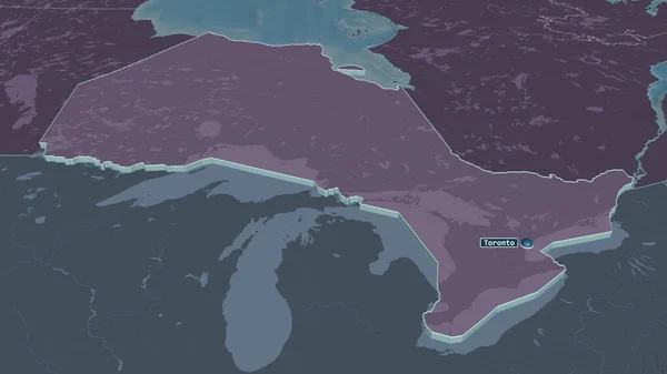 Zoom Ontario Provincia Del Canada Estruso Prospettiva Obliqua Mappa Colorata — Foto Stock