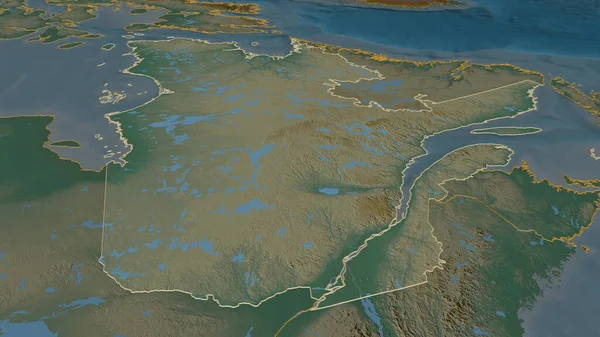 Zoom Auf Quebec Provinz Kanada Umrissen Schräge Perspektive Topographische Reliefkarte — Stockfoto