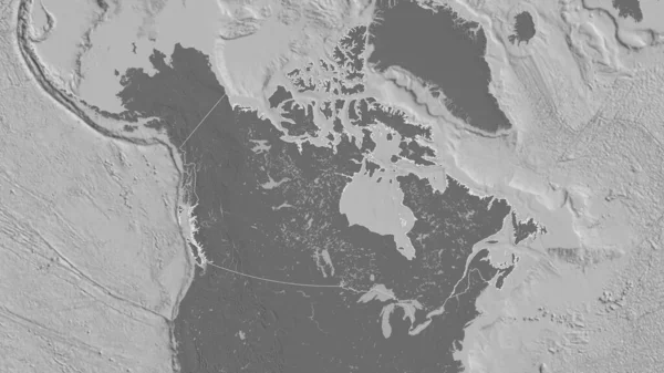 Omlijnde Vorm Van Het Canadese Gebied Hoogteverschil Kaart Met Oppervlaktewater — Stockfoto