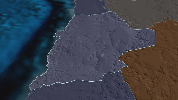 Ampliar Antofagasta Región Chile Delineado Perspectiva Oblicua Mapa Coloreado Tocado — Foto de Stock