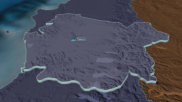 Zoom Araucanía Región Chile Extruido Perspectiva Oblicua Mapa Coloreado Tocado — Foto de Stock