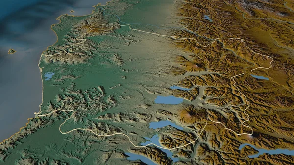 Zoom Auf Araucania Region Chile Umrissen Schräge Perspektive Topographische Reliefkarte — Stockfoto