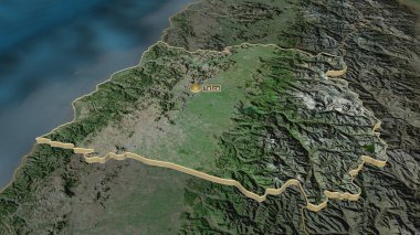 Maule 'ye (Şili bölgesi) yakınlaştır. Belirsiz bir bakış açısı. Uydu görüntüleri. 3B görüntüleme