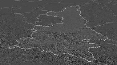 Şanksi 'ye (Çin ili) yakınlaştır. Belirsiz bir bakış açısı. Yüzey sularıyla çift seviyeli yükseklik haritası. 3B görüntüleme