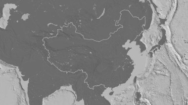 Çin bölgesinin ana hatları. Yüzey sularıyla çift seviyeli yükseklik haritası. 3B görüntüleme