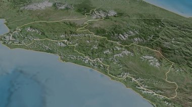 San Jose 'ye (Kosta Rika ili) yakınlaştırın. Belirsiz bir bakış açısı. Uydu görüntüleri. 3B görüntüleme