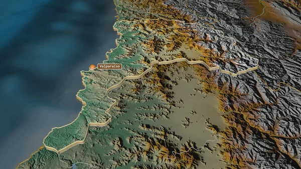 Приблизь Вальпараисо Регион Чили Экструдированным Непристойная Перспектива Карта Рельефа Поверхностными — стоковое фото