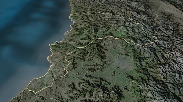 Zoom Valparaiso Region Chile Outlined Oblique Perspective Satellite Imagery Rendering — Stock Photo, Image