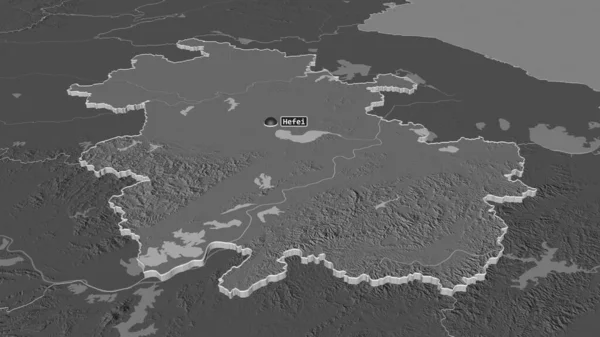 Zoom Anhui Provincia Della Cina Estruso Prospettiva Obliqua Mappa Elevazione — Foto Stock