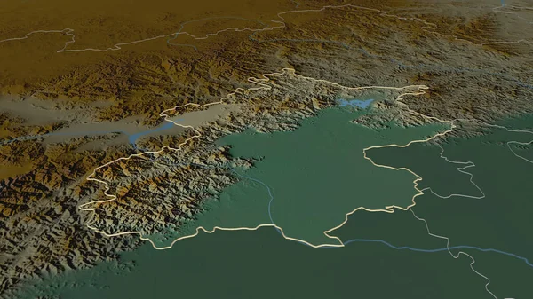 放大对北京 中国城市 的概述 斜的角度 带有地表水的地形图 3D渲染 — 图库照片