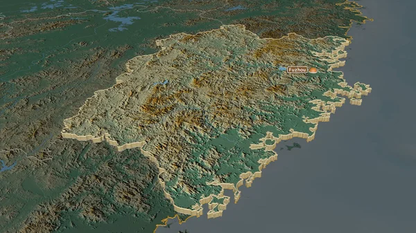 Ampliar Fujian Provincia China Extruido Perspectiva Oblicua Mapa Topográfico Relieve — Foto de Stock