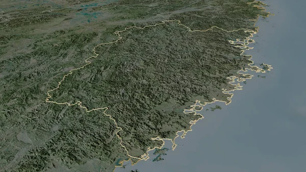 Zoom Auf Fujian Provinz China Umrissen Schräge Perspektive Satellitenbilder Rendering — Stockfoto