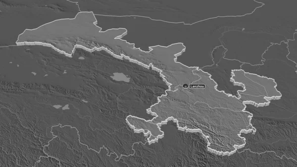 Zoom Auf Gansu Provinz China Schräge Perspektive Karte Der Höhenlage — Stockfoto