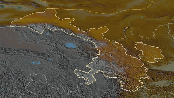 Zoom Gansu Provincia Della Cina Delineato Prospettiva Obliqua Mappa Topografica — Foto Stock
