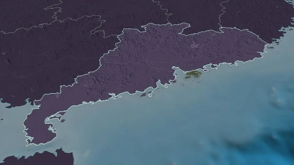Zoom Auf Guangdong Provinz China Umrissen Schräge Perspektive Farbige Landkarte — Stockfoto