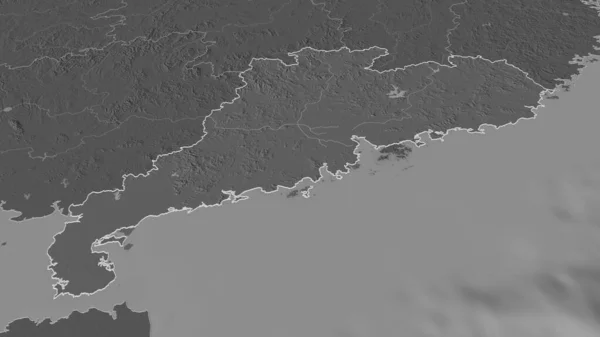Powiększ Guangdong Prowincja Chin Przedstawione Perspektywa Ukośna Dwupoziomowa Mapa Wysokości — Zdjęcie stockowe