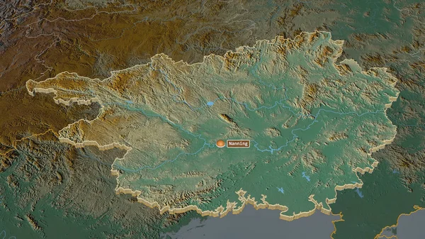 Zoom Guangxi Região Autônoma China Extrudado Perspectiva Óbvia Mapa Topográfico — Fotografia de Stock