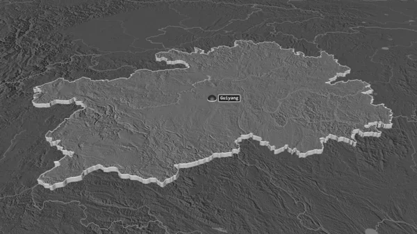 Powiększ Guizhou Prowincja Chin Wytłaczane Perspektywa Ukośna Dwupoziomowa Mapa Wysokości — Zdjęcie stockowe