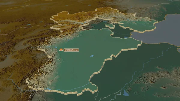河北省 中国の省 でズーム押出 嘘の見方だ 地表水と地形救援マップ 3Dレンダリング — ストック写真
