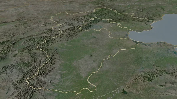 Zoom Hebei Province China Outlined Oblique Perspective Satellite Imagery Rendering — Stock Photo, Image