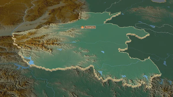 Zoom Henan Province China Extruded Oblique Perspective Topographic Relief Map — Stock Photo, Image