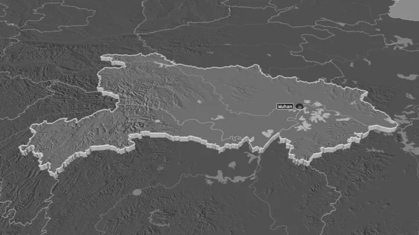 Powiększ Hubei Prowincja Chin Wytłaczany Perspektywa Ukośna Dwupoziomowa Mapa Wysokości — Zdjęcie stockowe