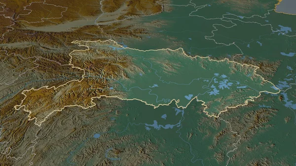 Zoom Hubei Provincie Van China Geschetst Obliek Perspectief Topografische Reliëfkaart — Stockfoto