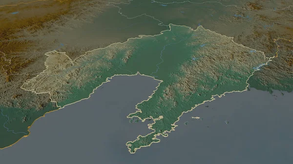 Zbliżenie Liaoning Prowincja Chin Zarysowane Perspektywa Ukośna Mapa Pomocy Topograficznej — Zdjęcie stockowe