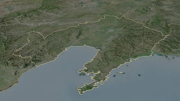 Zoom Auf Liaoning Provinz China Umrissen Schräge Perspektive Satellitenbilder Rendering — Stockfoto