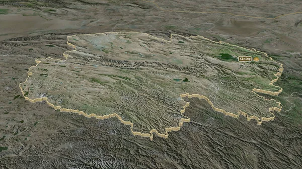 Inzoomen Qinghai Provincie Van China Geëxtrudeerd Obliek Perspectief Satellietbeelden Weergave — Stockfoto