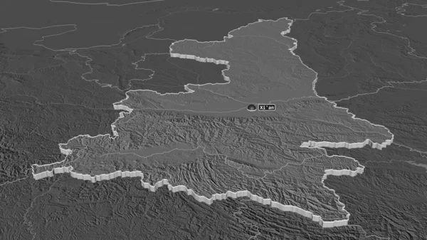 Powiększ Shaanxi Prowincja Chin Wytłaczane Perspektywa Ukośna Dwupoziomowa Mapa Wysokości — Zdjęcie stockowe