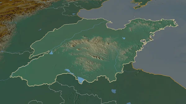 Ampliar Shandong Provincia China Esbozado Perspectiva Oblicua Mapa Topográfico Relieve — Foto de Stock