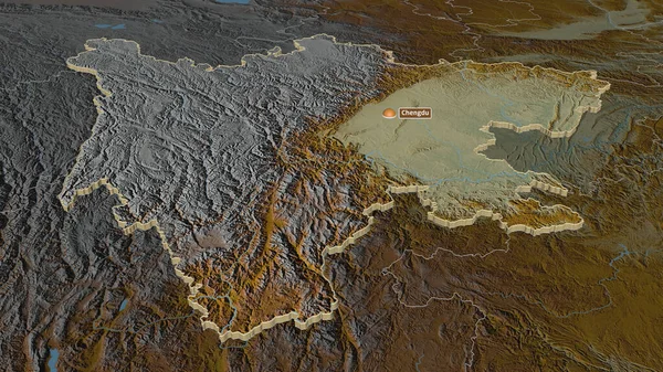 ズーム四川省 中国の州 で押出 嘘の見方だ 地表水と地形救援マップ 3Dレンダリング — ストック写真