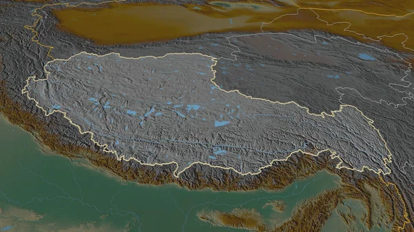 Zoom Xizang Região Autônoma China Delineado Perspectiva Óbvia Mapa Topográfico — Fotografia de Stock