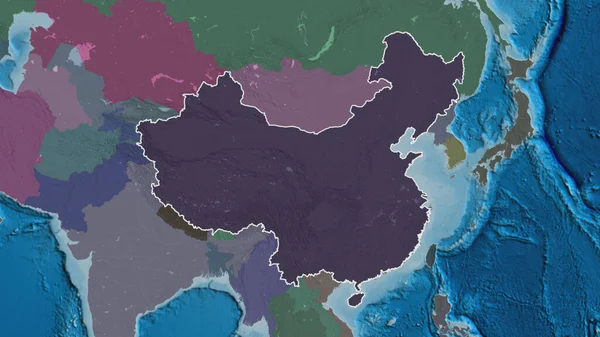 Forma Esboçada Área China Mapa Colorido Esburacado Divisão Administrativa Com — Fotografia de Stock