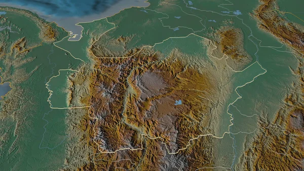 Zoom Antioquia Dipartimento Della Colombia Delineato Prospettiva Obliqua Mappa Topografica — Foto Stock