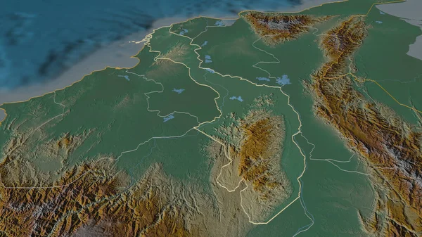 Увеличь Боливар Департамент Колумбии Непристойная Перспектива Карта Рельефа Поверхностными Водами — стоковое фото