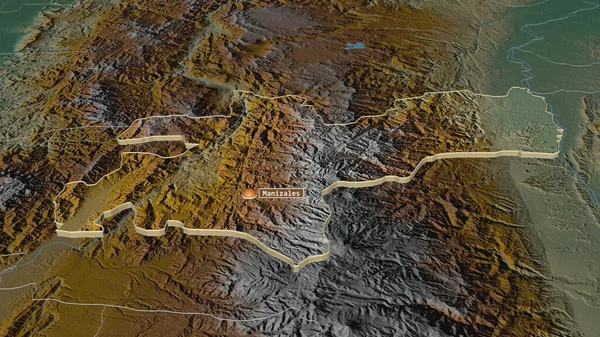 Zoom Auf Caldas Department Kolumbien Extrudiert Schräge Perspektive Topographische Reliefkarte — Stockfoto