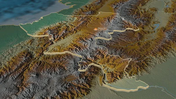 Ampliar Cauca Departamento Colombia Extruido Perspectiva Oblicua Mapa Topográfico Relieve — Foto de Stock