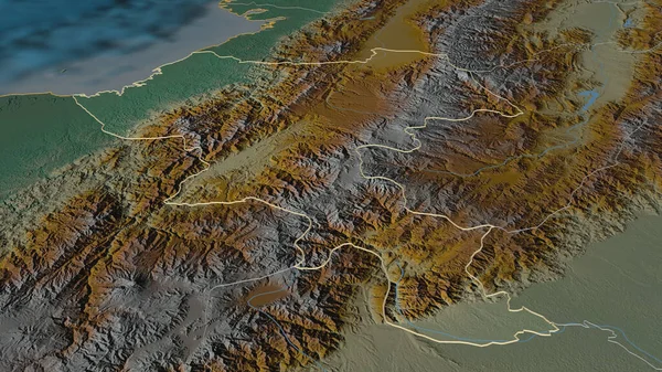 Zoom Sur Cauca Département Colombie Esquissé Perspective Oblique Carte Topographique — Photo