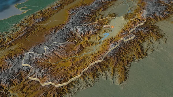 Zoom Auf Huila Department Von Kolumbien Extrudiert Schräge Perspektive Topographische — Stockfoto