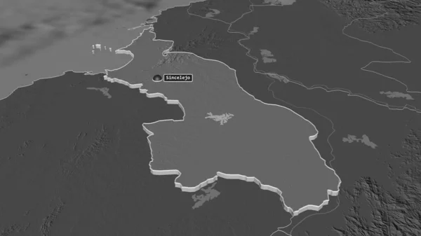 Powiększ Sucre Departament Kolumbii Wytłaczane Perspektywa Ukośna Dwupoziomowa Mapa Wysokości — Zdjęcie stockowe
