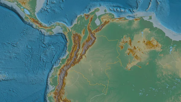 Forma Delineada Del Área Colombia Mapa Topográfico Relieve Con Aguas — Foto de Stock