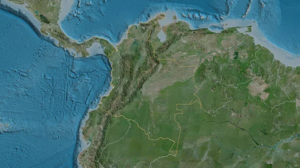 Outlined Shape Colombia Area Satellite Imagery Rendering — Stock Photo, Image