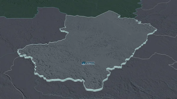 Zoom Auf Lekoumou Region Republik Kongo Schräge Perspektive Farbige Landkarte — Stockfoto